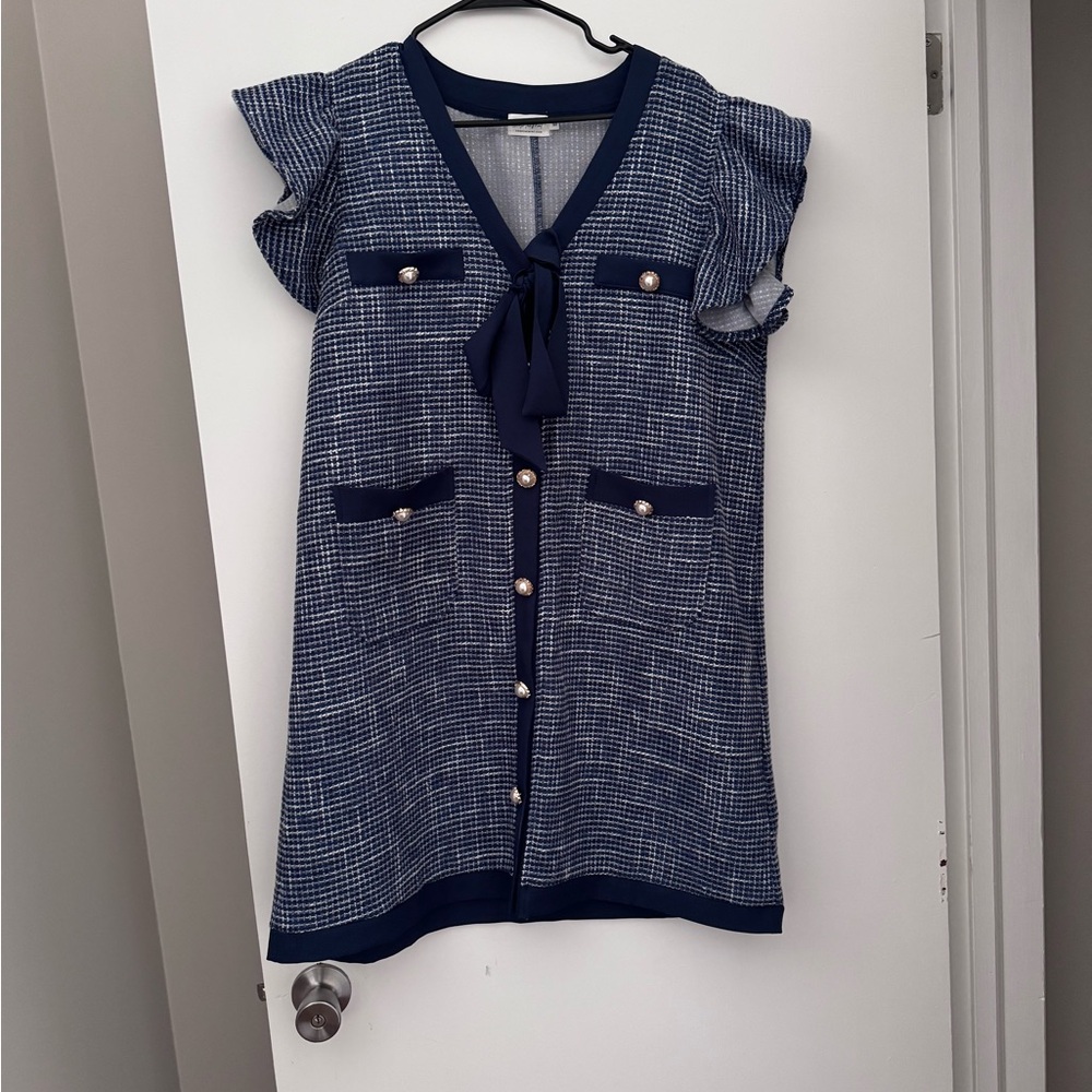 Navy Blue Tweed Women's Dress
